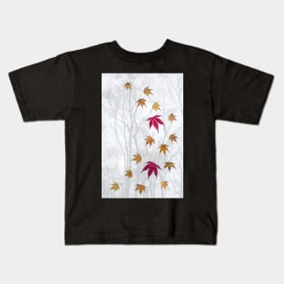 Acer Leaves with Misty Trees Background Kids T-Shirt